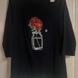 NWT LOFT Navy Blouse with Floral Design SZ M 3/4 Sleeves